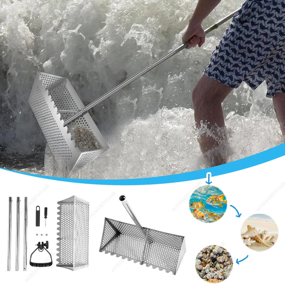 

Складной сачок-сито из нержавеющей стали с зубцами типа «акульи зубы» для сбора морепродуктов, поиска сокровищ и копки, антикоррозийный, для пляжа