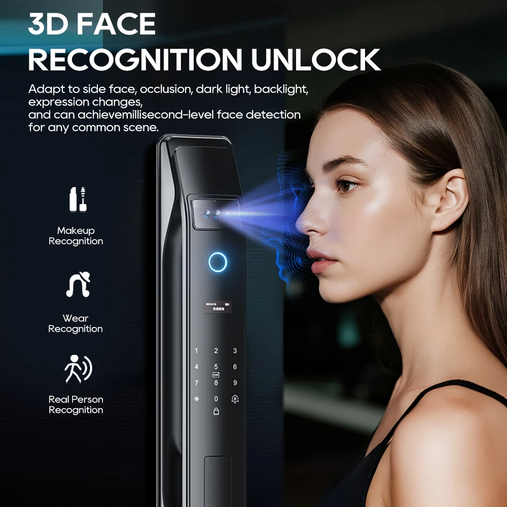 SANKESONG Tuya Smart 3D Face Door Lock Security Camera Monitor Intelligent Fingerprint Password Biometric Electronic Key Unlock