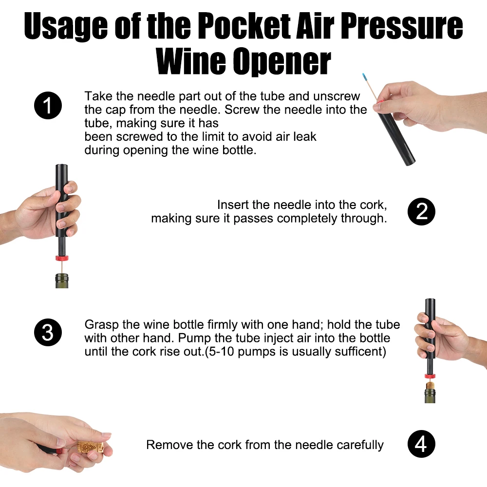 Wine Pourer for Red Wine Foil Cutter Wine Opener Pin Type Cork Out Tool Air Pressure Vacuum Wine Stopper 4 Pcs/Set