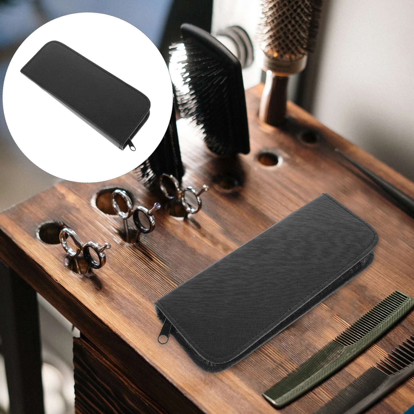 

Barber Scissors Bag Black 21.5*8*2Cm Canvas Pu Hairdressing Pouch For Comb Clips Storage Tool Organizer Salon Hand Bag