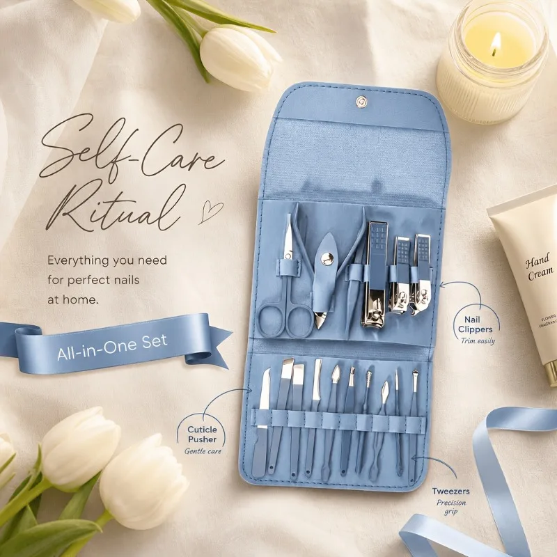 Ensemble professionnel de soins et d'entretien des ongles, 6 pièces, adapté à la maison et aux voyages, kit complet portable avec coupe-ongles et outils pour cuticules