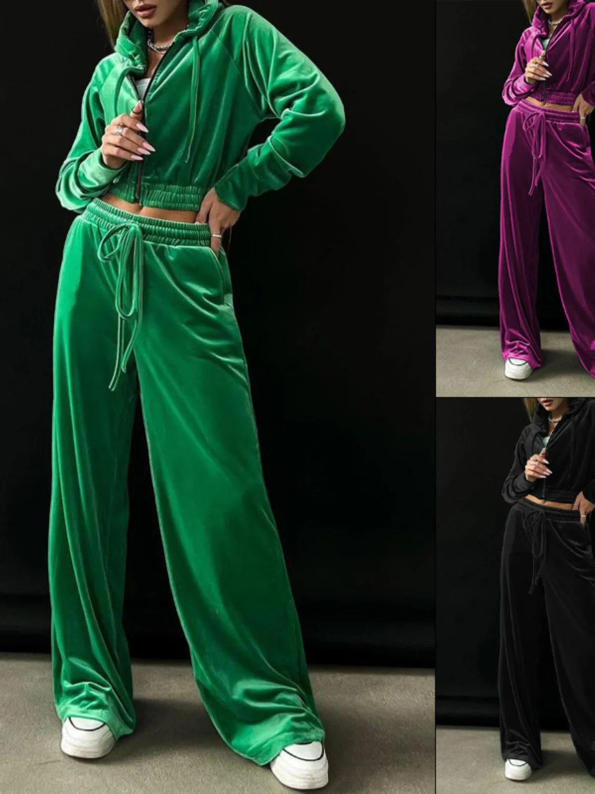 

Women's Casual Velvet Sportswear Set with Hoodie And Sports Pants Street Sle Long Sve V-Ne Polyester Fabric Trousers
