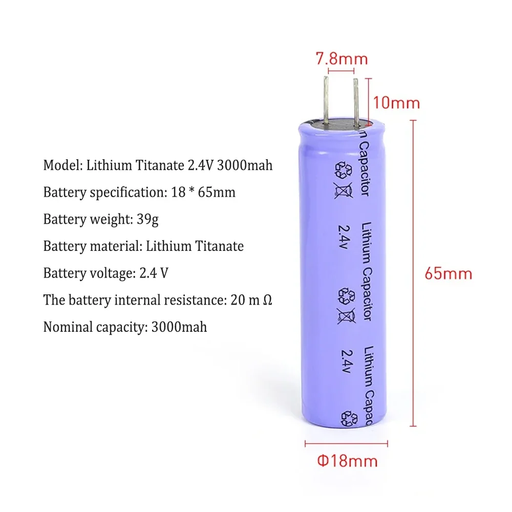 Lithium titanium battery 2.4V 3000mAh LTO 18650 with needle maximum discharge rechargeable battery 15C 25000 cycles