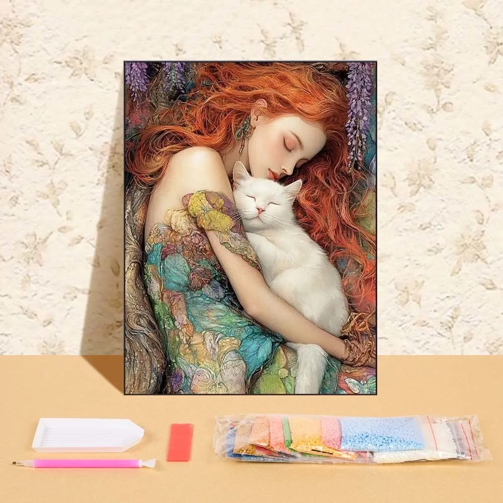 

Cat Girl Diamond Mosaic Portrait Full Round Cross Stitch Diamond Painting New Arrival Handmade Hobby Art Picture Of Rhinestone