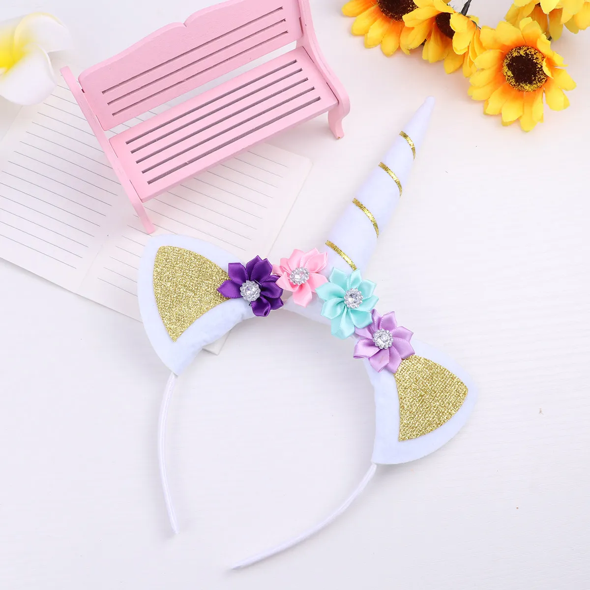 

2Pcs Unicorn Floral Hairbands Pearls Elastic Headbands for Birthday Party Supplies Fashion Hair Wraps Breathable