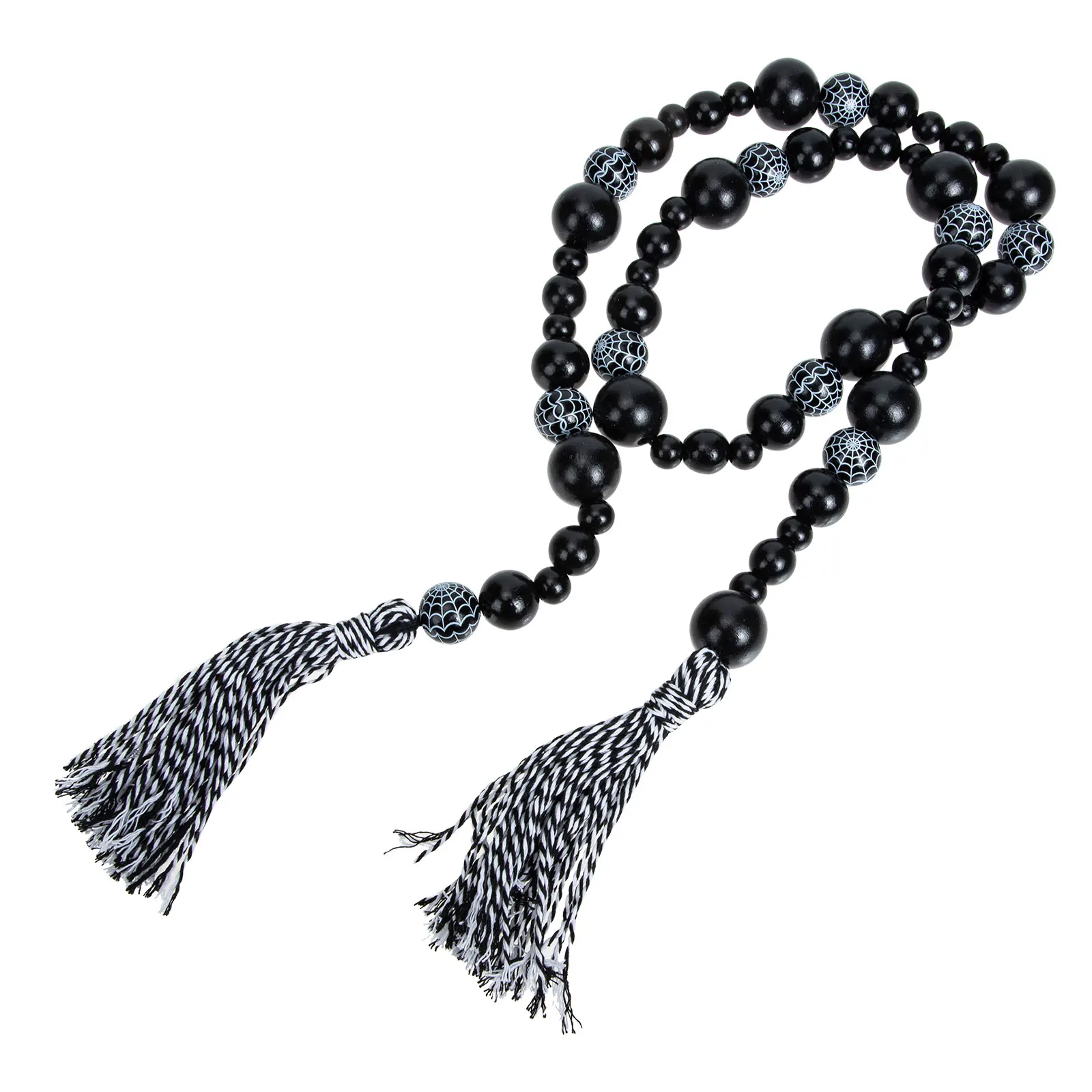 

Wood Bead Garland Tassel Beaded Hanging Decor Halloween Wall Decoration Vintage Farmhouse Rustic Hemp Rope String for Home