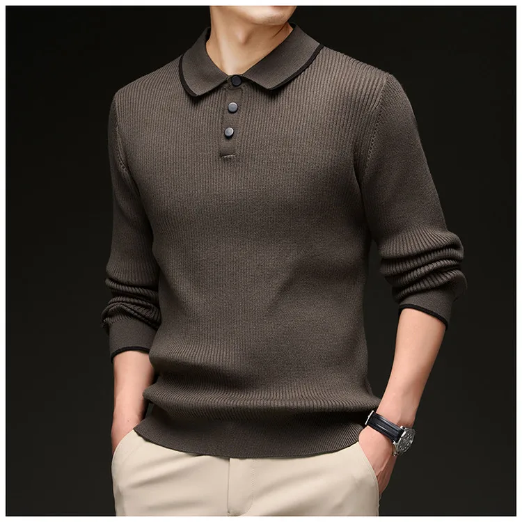 

Men's Long Sve Knitted Sweater Casual Turn-down Collar Slim Fit Color Busin Casual Versatile Trendy Chinese Sle