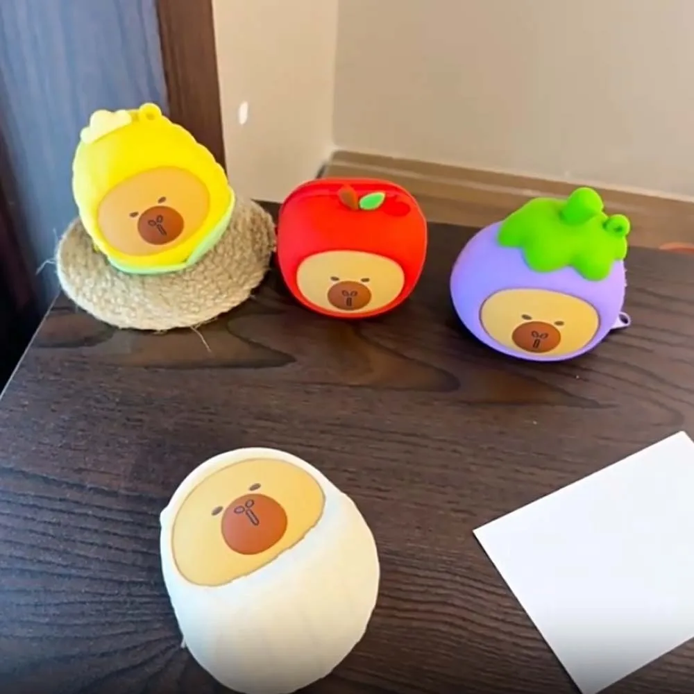 المحمولة الخضار كابيبارا الحقيبة الكرتون الإبداعية حبل معلق حقيبة التخزين حلقة رئيسية صغيرة مستديرة سيليكون محفظة نسائية للعملات المعدنية الرجال #4