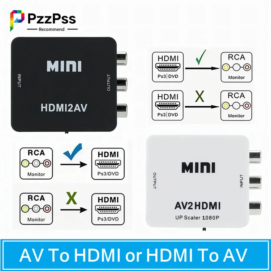 HDMI-compatible To AV RCA CVSB L/R Video Scaler Converter Box Support NTSC PAL HD 720P/1080P AV RCA to HDMI-compatible Adapter