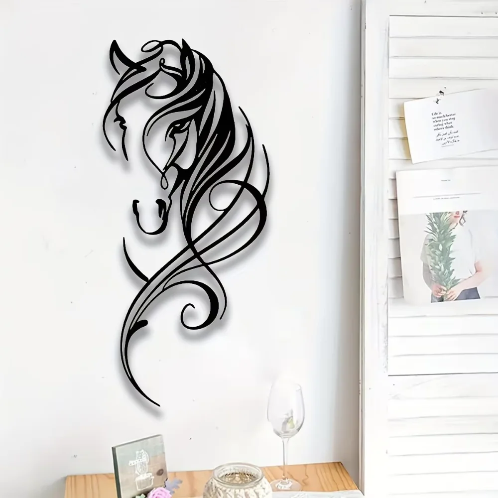 One Piece Abstract Horse Pattern Wall Art - Metal Sign, Vintage Aesthetic Wall Decoration, Hanging Ornament for Stylish Décor