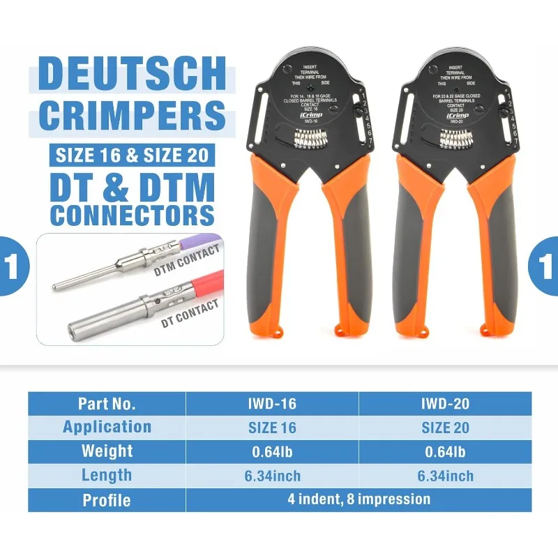 iCrimp KIT-DC02 Wire Crimping Tool Kit for Deutsch Connectors and Weather Pack Terminals with Connector Removal Tools