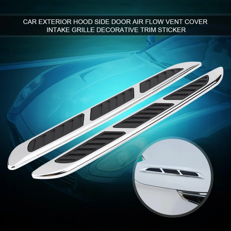 1pair Car Exterior Hood Side Door Air Flow Vent Cover Intake Grille Decorative Trim Sticker Universal Car Replacement Parts