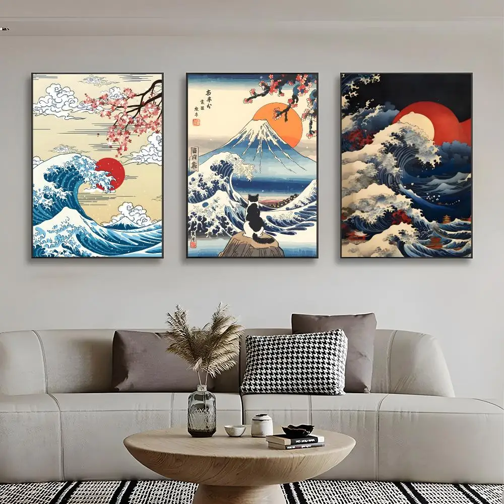 Famous Artwork T-The Great Wave Off Kanagawa Poster Frameless Wall Art Print, Peel-and-Stick Removable