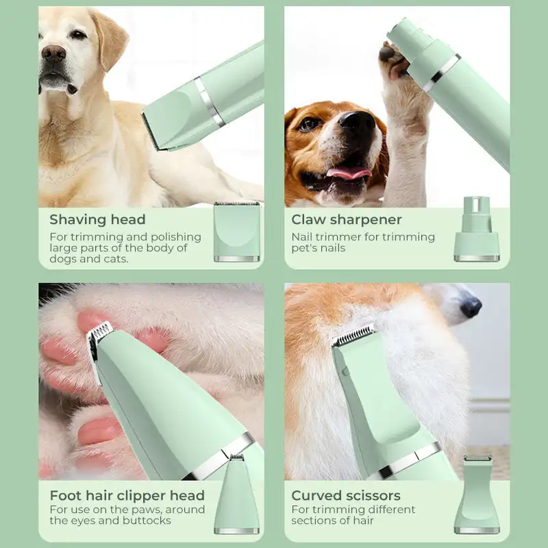 4-In-1 Pet Grooming And Care Set 4Different Blades Pet Hair Shaver Low Noise Pet Clippers Rechargeable Cordless Safe Dog Trimmer