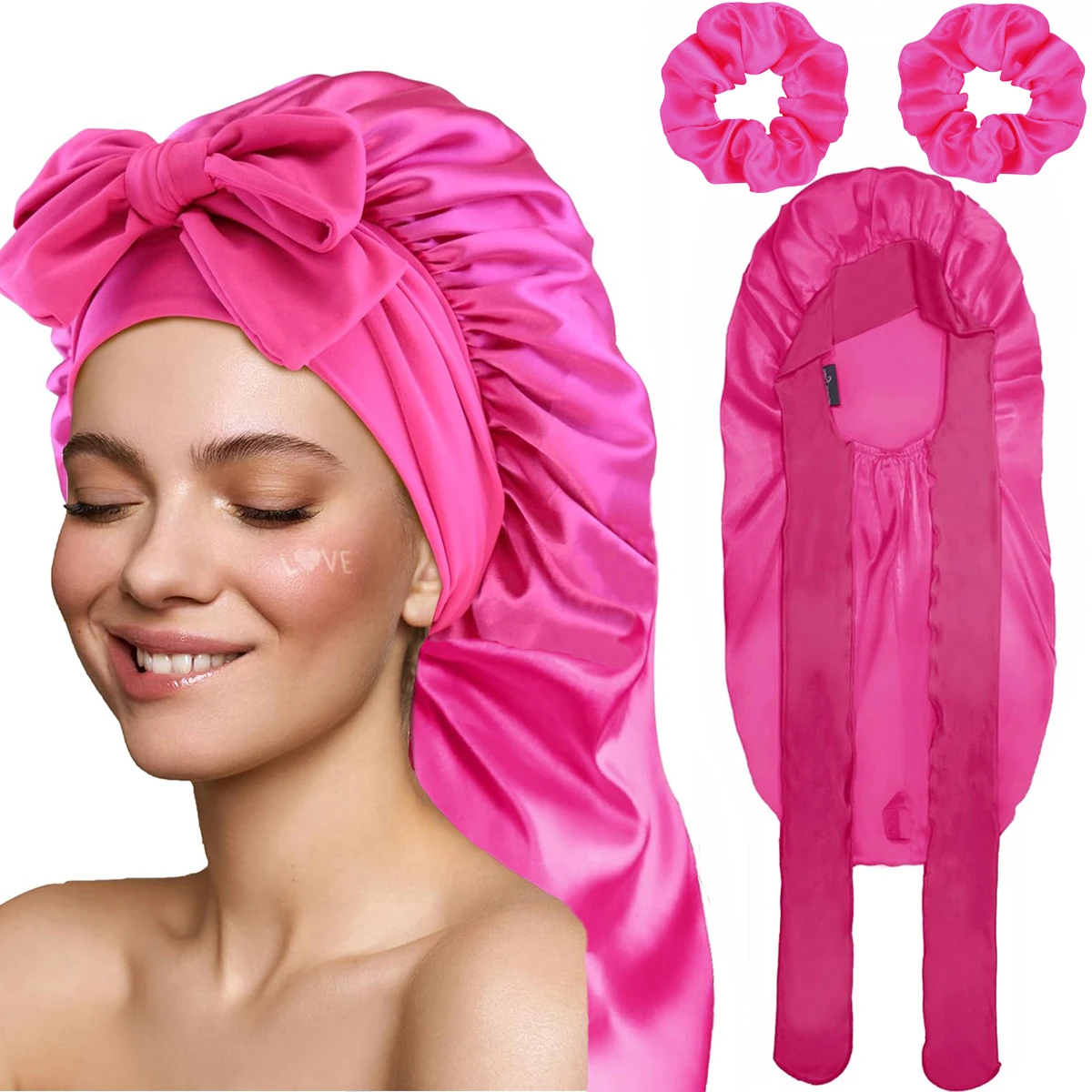 

Soft Silky Long Satin Bonnet For Natural Hair And Curly Hair Extra Large Size Hair Cap With Tie For Comfortable Night Sleep