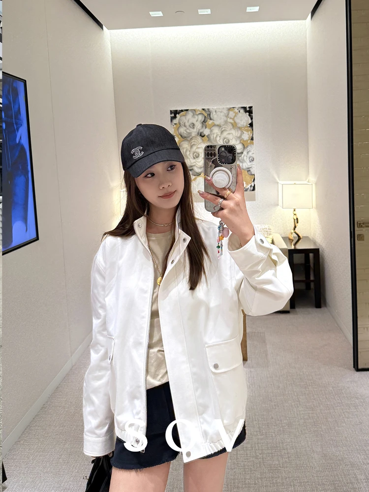 

SOV New York Jaet High Tead Count Cotton Faionable High-End White Fine Twill Stand Collar Silhouette Jaet Coat