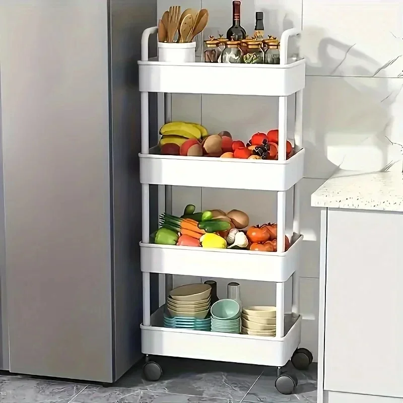 Rolling Storage Cart with Open Shelves, Multifunctional Organizer Rack for Kitchen Bedroom Living Room, Books and Daily Items