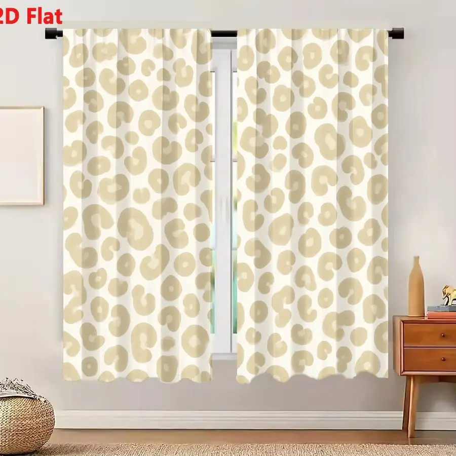 2Pcs Curtains 2D Flat Seamless Leopard Spot Pattern With Irregular Broken Rings On Cream Background Window Drapes for Bedroom Ro