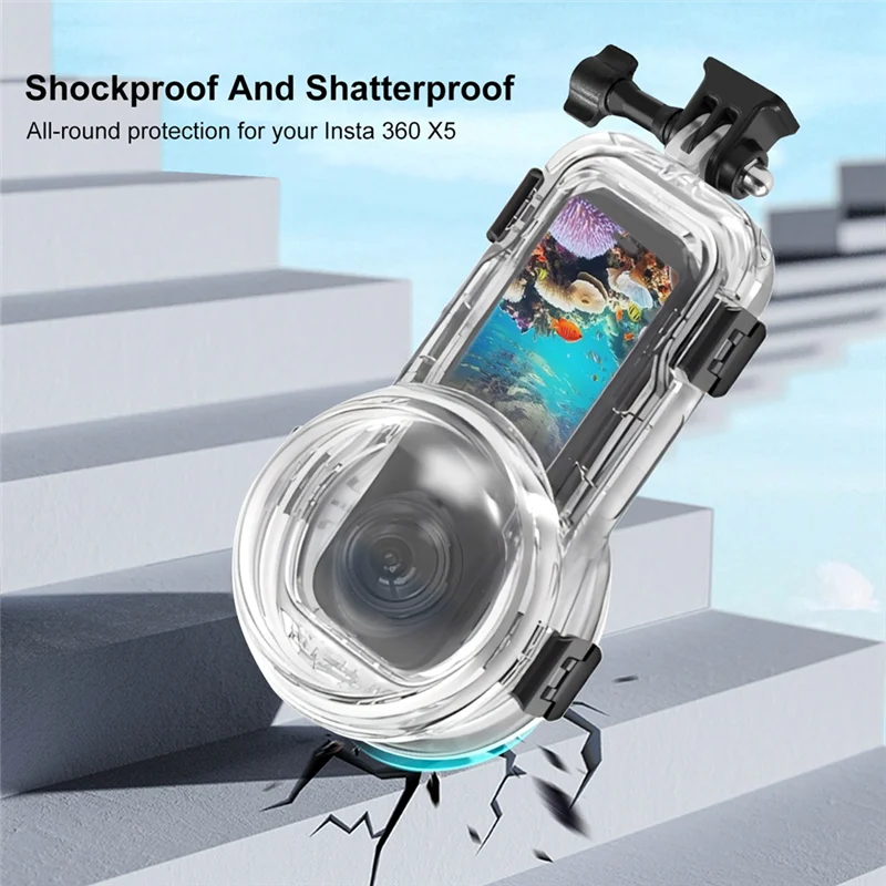 

A32T-Transparent Shell Waterproof Diving Case For Insta360 X5 Sports Camera,60M Underwater Housing