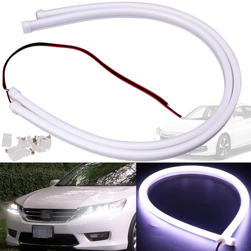 2 PCS 30CM 45CM 60CM LED Strip Lights DRL 12V  Decorative Soft Tube Flexible Waterproof DayTime Running Fog Lights White Red