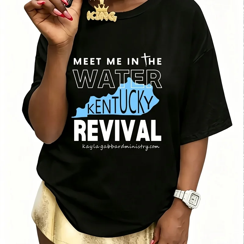 Meet Me in the Water Kentucky Revival Women's T-Shirt 100% Cotton Fun Print Short Sleeve Top Casual Round Neck Tee S-5Xl