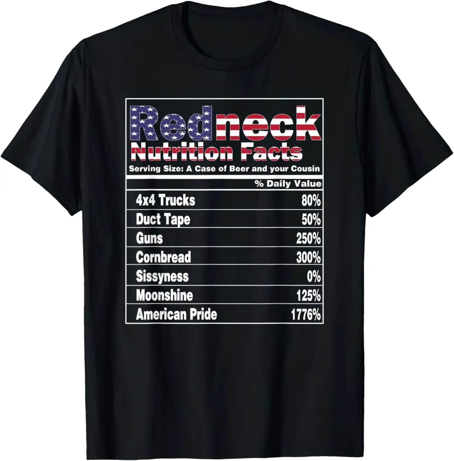 

Redneck Nutrition Facts 4th of July Country Funny T-Shirt
