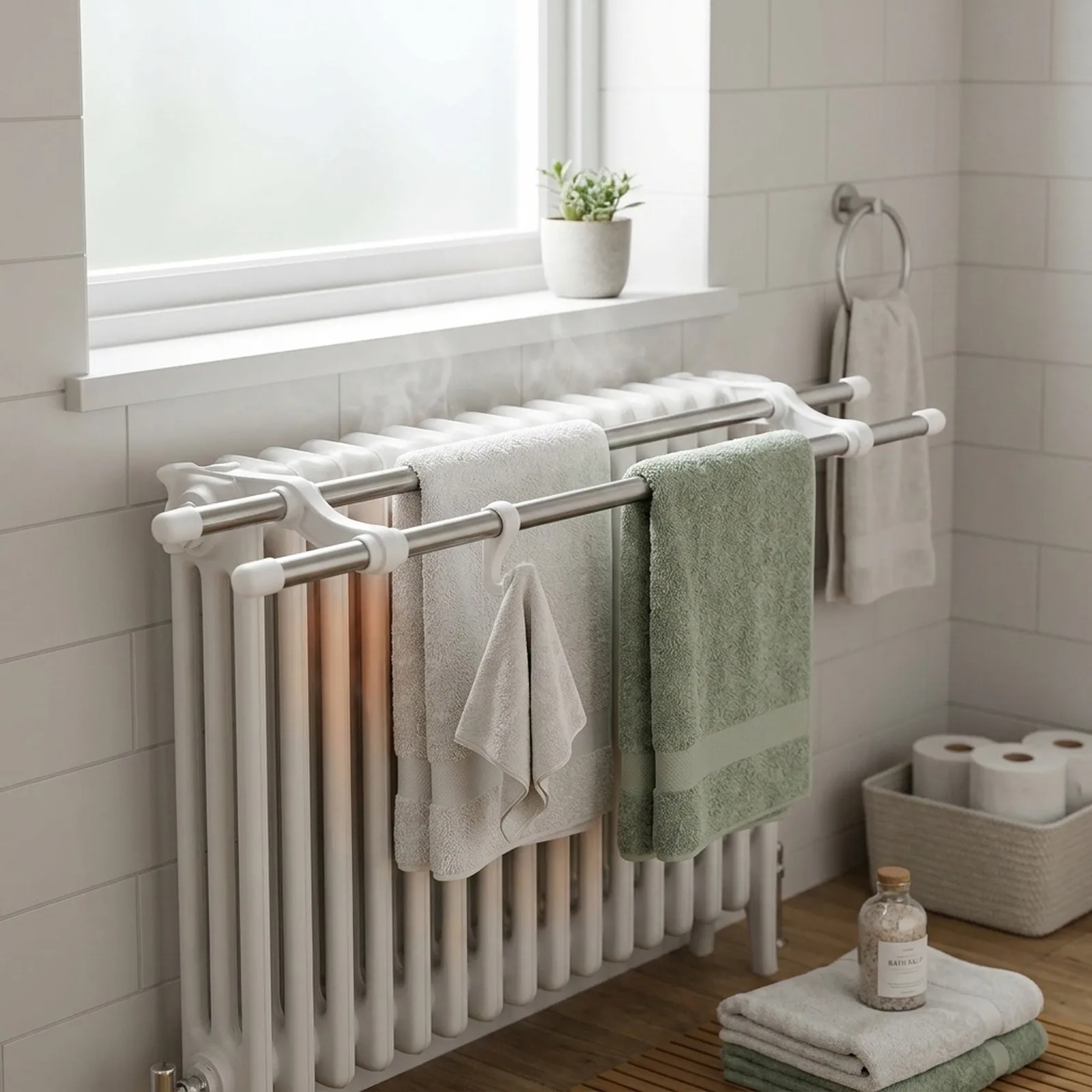 Compact Drying Solution Space Saver Space-Saving Rack Towel Drying Rack 6 Hooks Included Efficient Vertical Space Utilization