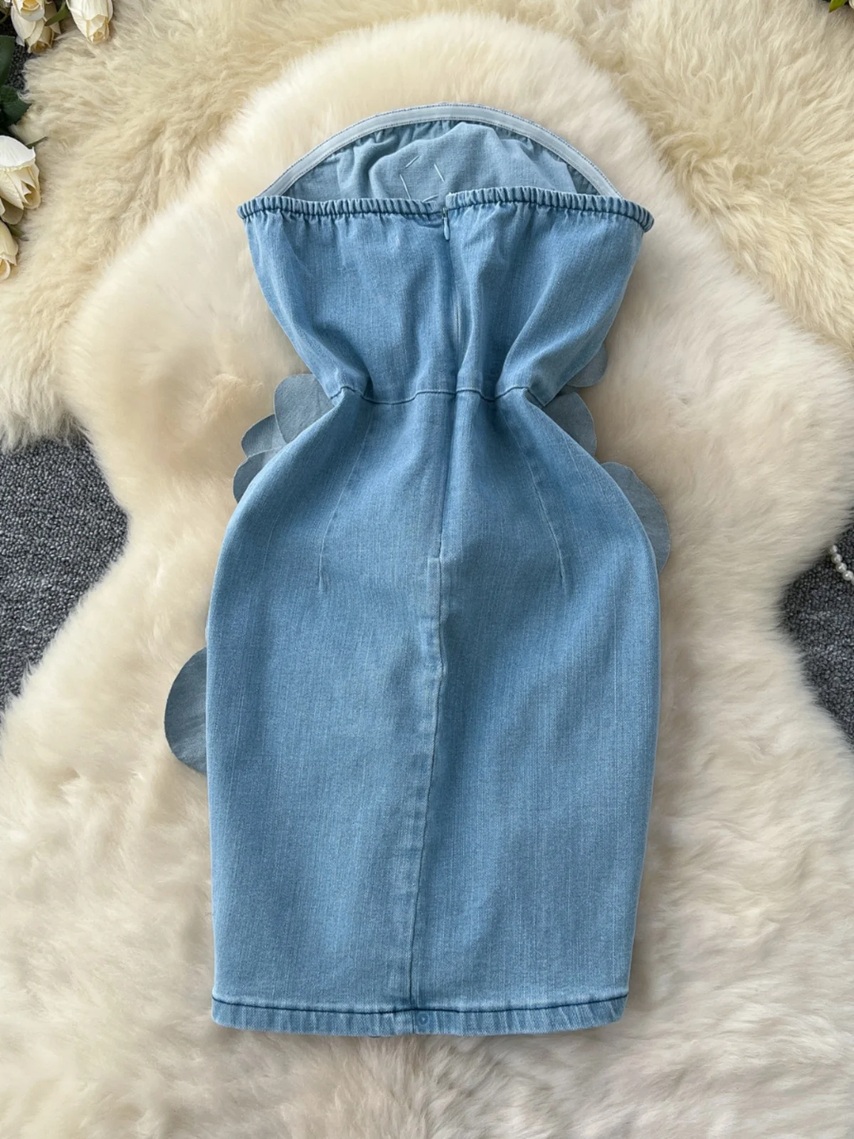 Robe de soirée élégante pour femmes, sans manches, sans bretelles, en jean bleu, Vintage, motif Floral tridimensionnel, en Denim, été