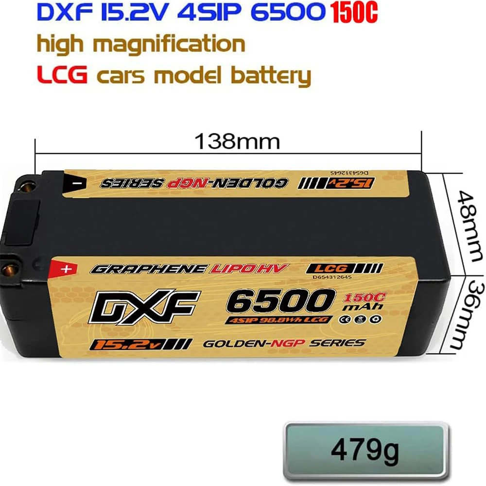DXF 4S 6500mAh 15.2V 150C High Capacity Lipo Battery Hardcase XT90 EC5 5mm Bullet Plug for 1:8 Scale RC Car Multi-Roto Airplane