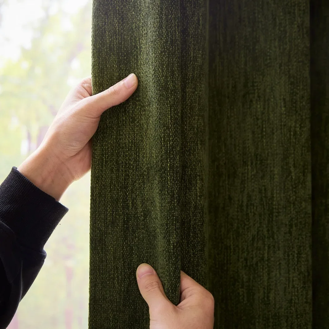 French Mid-century Style Curtains Thickened Custom Size Chenille Cotton and Linen Blackout Bedroom Living Room Retro Brown Decor