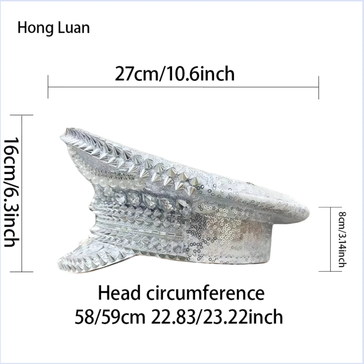 HongLuan Yellow Laser Leather Loop Captain Hat Rhinestone & Military Caps for Woman, Rave Festivals Accessories ＆ Party Cap Man