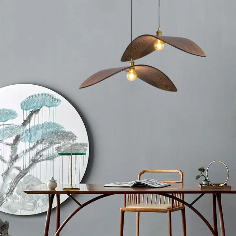 Wabi Sanfeng Zen restaurant chandelier New Chinese-style Japanese-style Bar Island B & B Walnut color solid wood chandelier