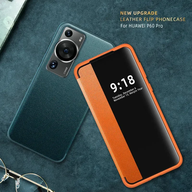 Para Huawei P60 P 60 Pro Pura P70 Ultra Flip funda de cuero PU ventana vista libro a prueba de golpes cubierta de parachoques para Huawei P60 Pro P70 bolsas