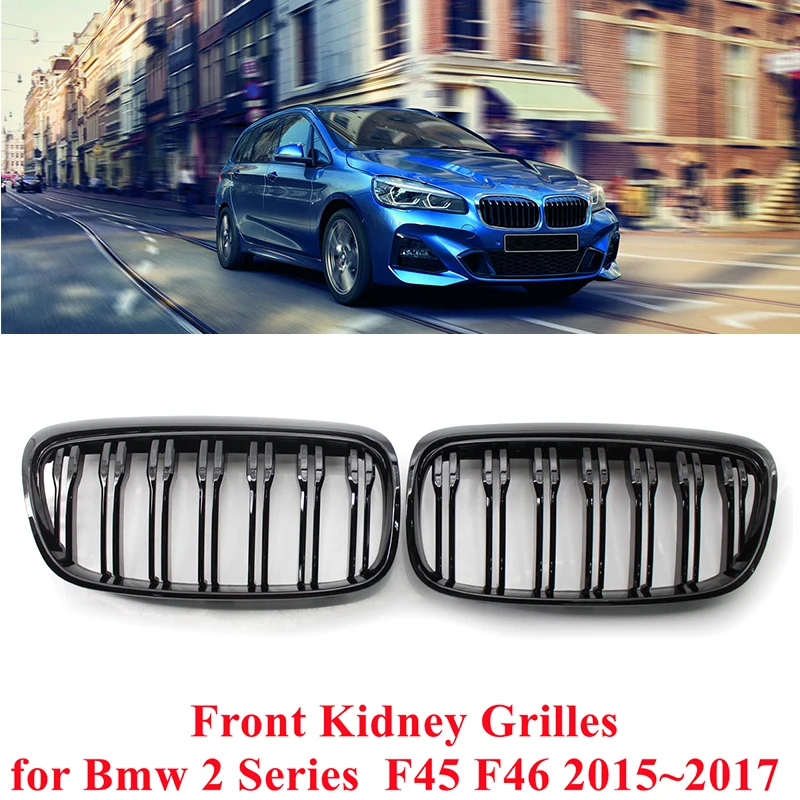 2PCS Gloss Black Front Kidney Grille Racing Grilles for BMW 2 Series F45 F46 Active Tourer 2015~2017 Car Style Accessories