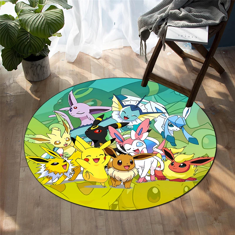 Pikachu and its friends Round Carpet for Living Room Rugs Camping Picnic Mats Flannel Anti-Slip Rug Yoga Mat Gifts