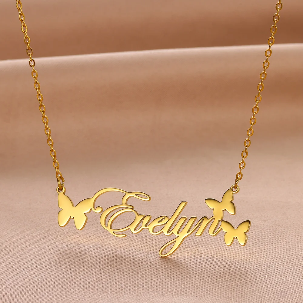 Collar personalizado con nombre de mariposa para mujer y niña, joyería de acero inoxidable, colgante con nombre, regalo para ella