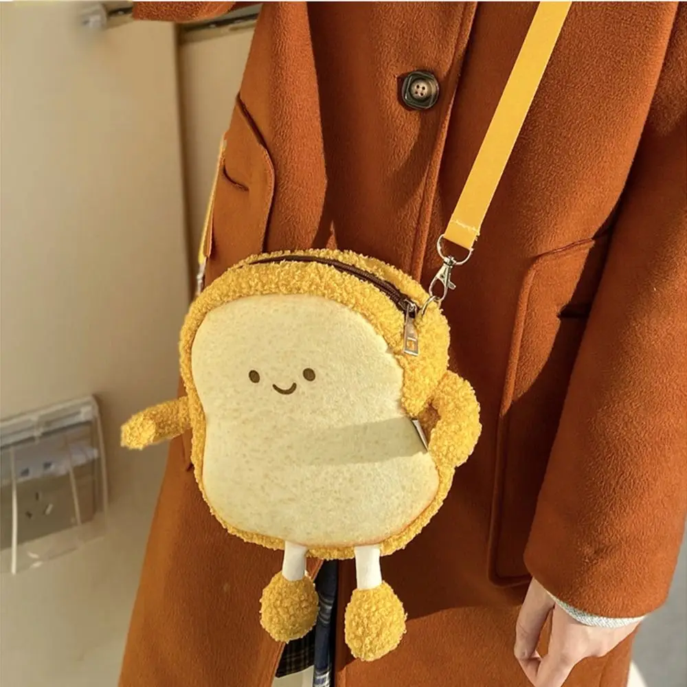 Crossbody Bag Toast Bread Crossbody Bag Korean Style Portable Cartoon Shoulder Bag Plush Cute Expression Phone Wallet Gift