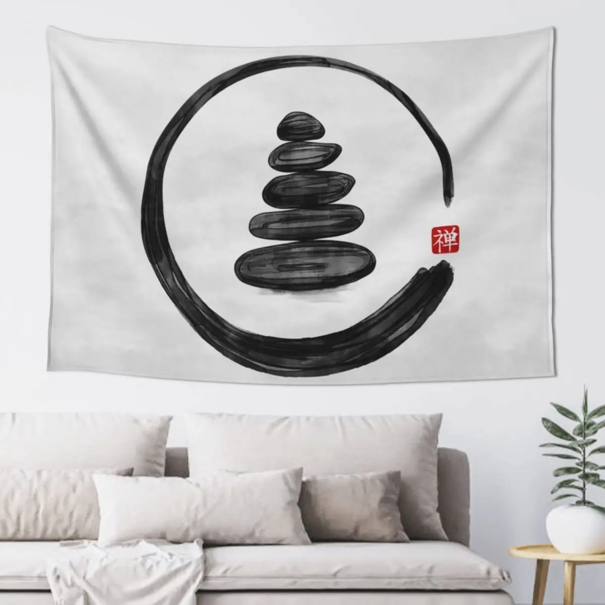 

Zen Enso Circle and Zen stones - Watercolor Tapestry Cute Decor Cute Room Things Christmas Decoration Wall Hanging Tapestry