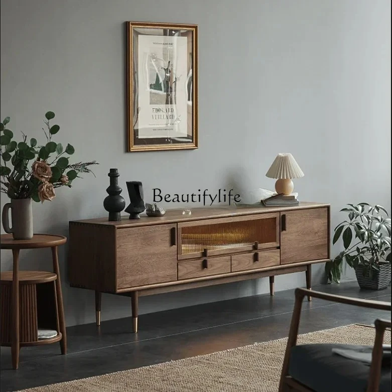 

Black walnut TV cabinet Solid wood simple TV cabinet