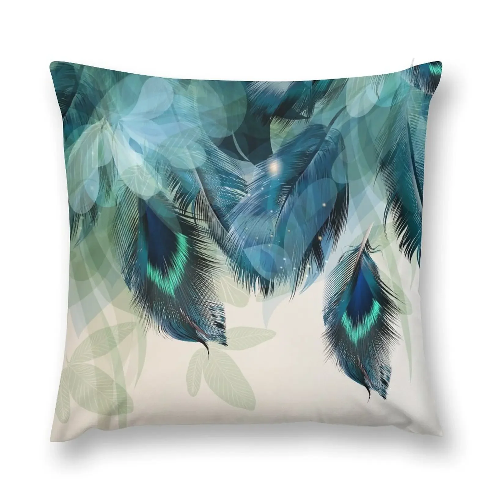 Peacock Feathers Turquoise Throw Pillow pillows decor home Room decorating items pillow