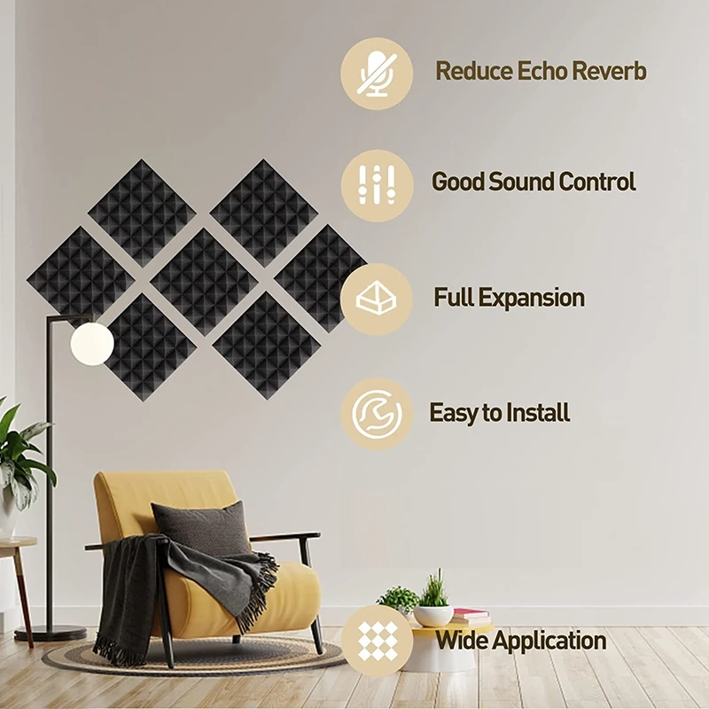 36 Pack 9.8X 9.8X 2 Inch Pyramid Acoustic Foam Sound Proof Foam For Wall,Studio, Home And Office