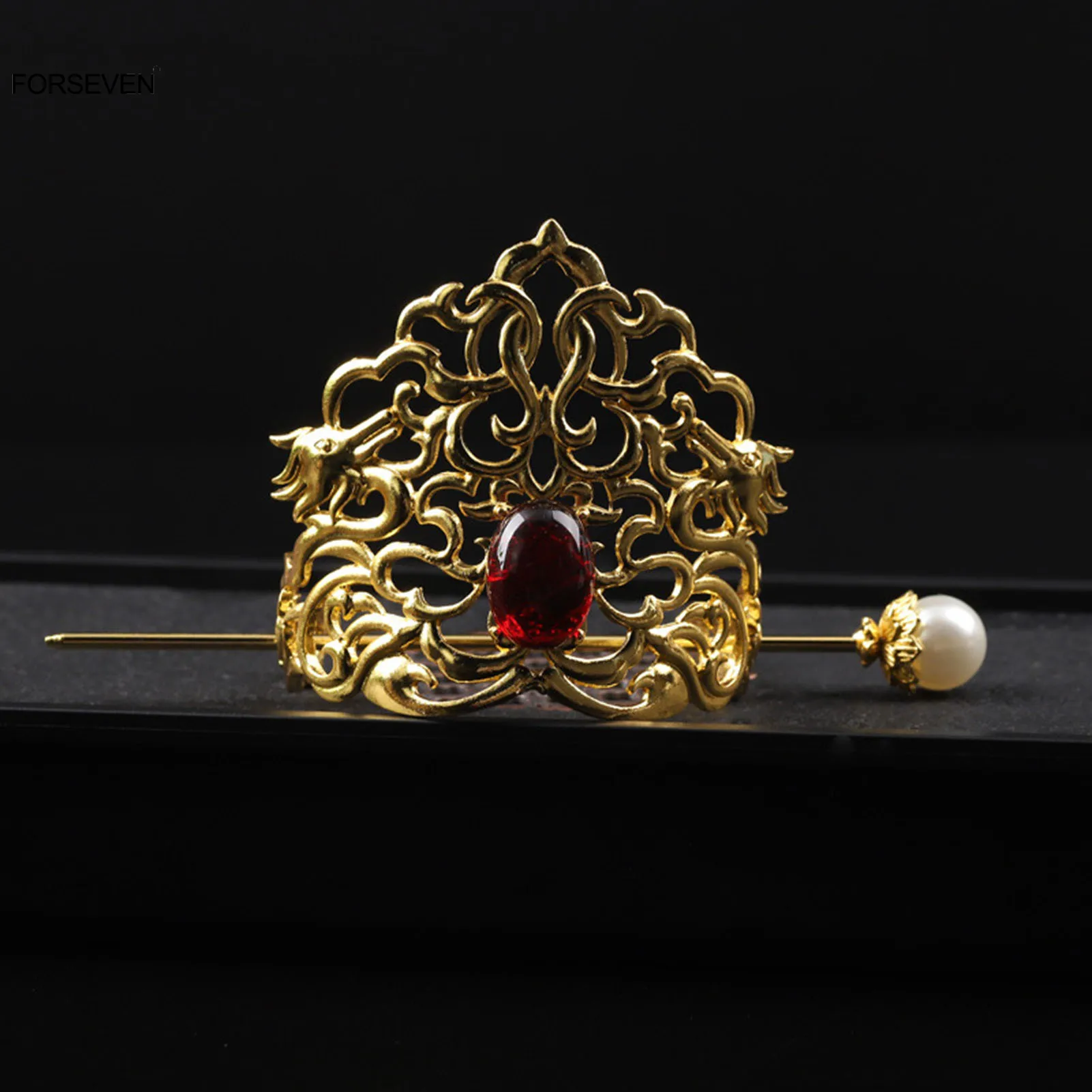 Vintage Chinese Tiaras and Crowns Women Men Hair Styling Jewelry Rhinestone Headbands with Pearl Hair Sticks Forks Hair Ornament