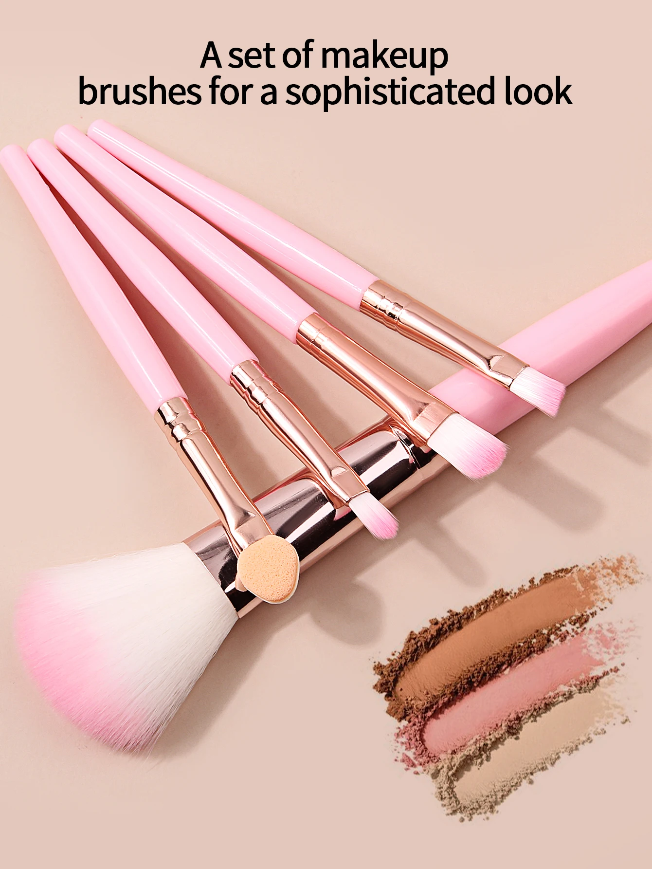 Mini portable 5-brush set for blush, eyeshadow and concealer, a must-have for beginners' travel makeup
