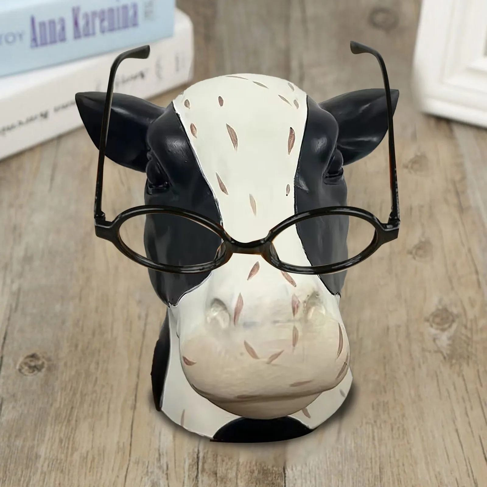 Farmhouse Cow 3D Resin Handicraft Glasses Frame Cow Glasses Frame Ornament Fun Cow Head Glasses Frame Bedside Metal Sculptures