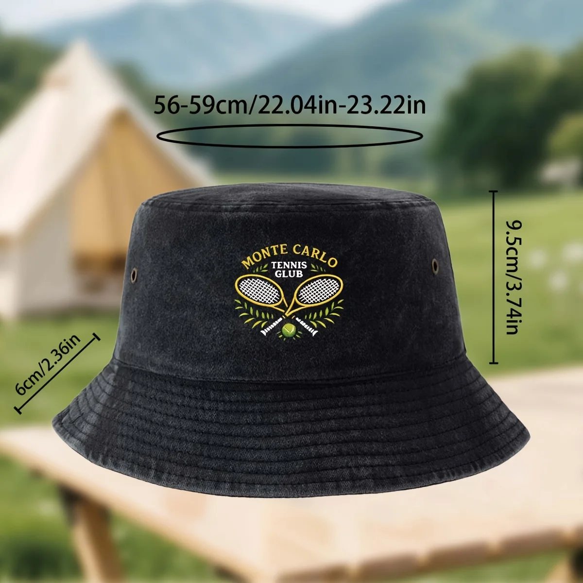 MONTE CARLO TENNIS GLUB Print Bucket Hat - Vintage American Unisex Trucker Suitable for All- Outdoor, Travel & Fishing, Breathab