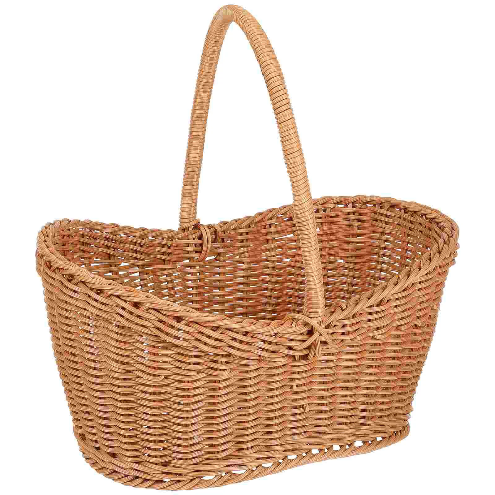 

Rattan Shopping Basket Easter Gift Wrapping Woven Fruits Food Bread Holder Flower Container