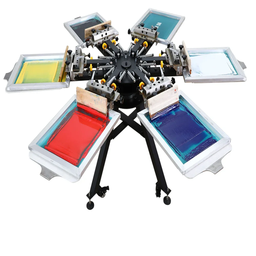 

6 Color 6 Station Station Silk Screening Screen Print Press Screen Printing Machine with Micro-registration