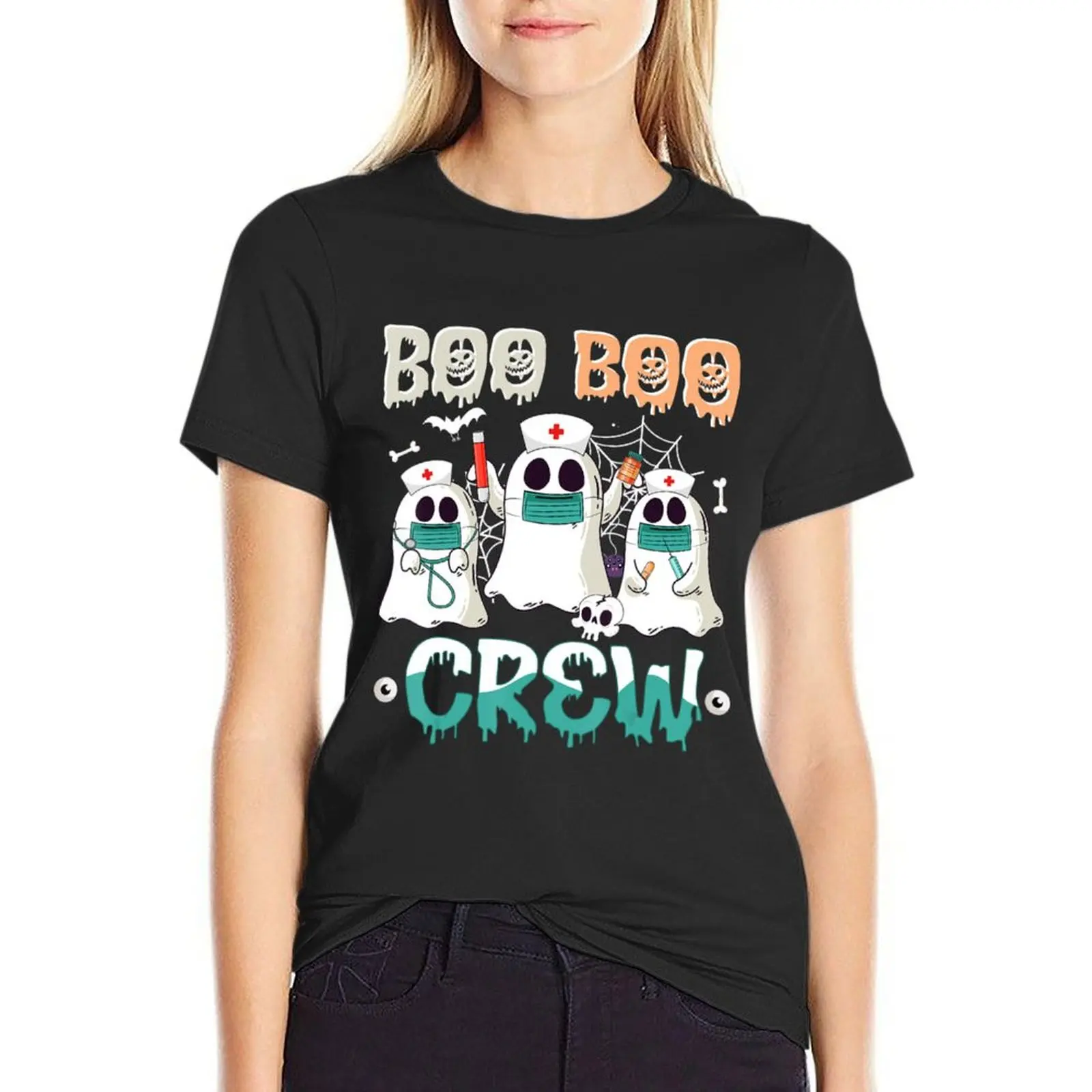 Boo Boo Crew Nurse Halloween Ghost Costume Womens T-Shirt summer clothes new edition customs customizeds Woman fashion