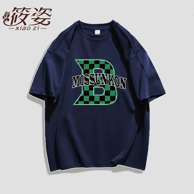 Women Clothing Letter Printed T-shirt Summer O-neck Loose Casual Tops Vintage Street Fashion Cotton Pullovers