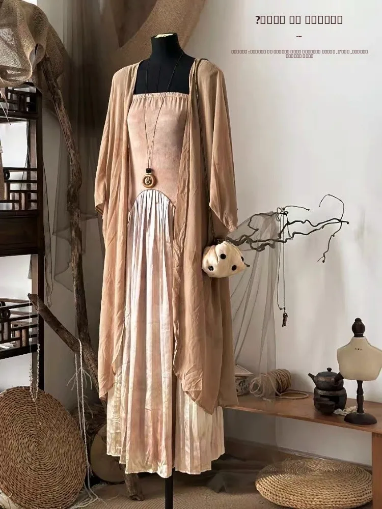 

Оригинальная, уникальная, ручной работы, вязаная вручную, свободного кроя, повседневная, цвета чайной палитры, в стиле New Chinese Sle, для похудения, износостойкая, верхняя одежда, модель Tube Dr